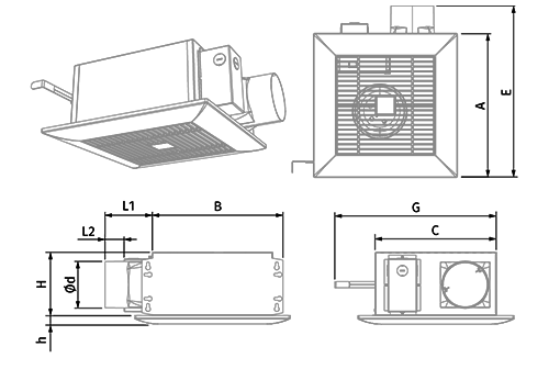Blauberg Ceileo Compact DC 110 H - Dimensions